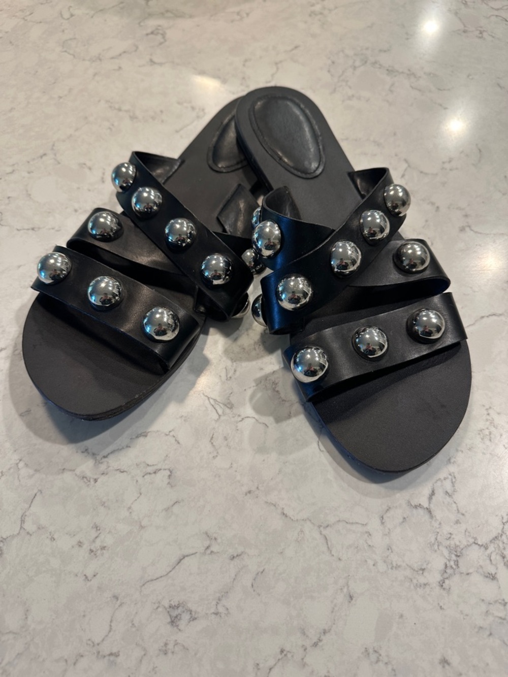 Marc Fisher Black Slide Sandals with Silver Studs